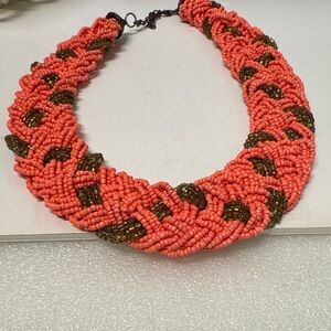 Elegant Coral and Brown Beaded Necklace